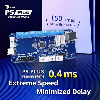 Brook P5 Plus Fighting Board with Sticker – Pre-Installed Header Version, Ultra-Low Latency PCB for PS5 Fighting Games, PS4, PS3, Switch & PC (X-Input), SOCD Cleaner, Turbo, Auto-Detect Console