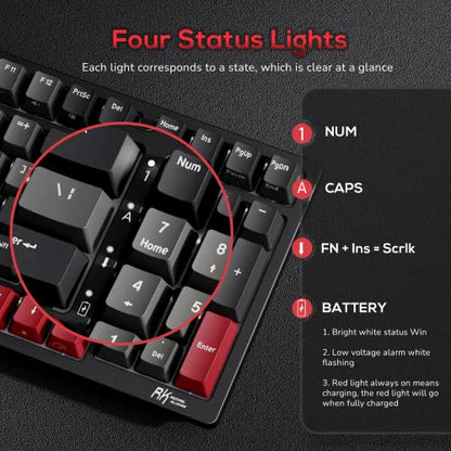 RK ROYAL KLUDGE RK98 Gaming Keyboard, Wireless Mechanical Keyboard 100 Keys Tri-Mode BT5.1/2.4G/USB-C Full Size Hot Swappable Custom Keyboard with Numpad RGB Backlit, Massive Battery, Silver Switch - color: Black, size: Hot Swap Sliver Speed Switch