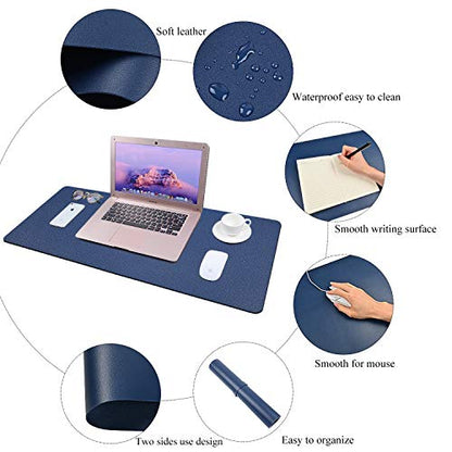 Desk Pad for Office Home 31" x 13",PU Leather Waterproof Large Desk Writing Mat Organizer,Multifunctional Ultra Thin Dual Use Desk Blotters Mouse Pad Protector … - color: Blue