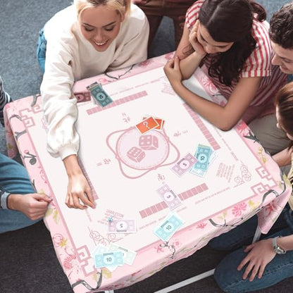 Oudain Chinoiserie Mahjong Tablecloth Florals Card Table Cloth 55x 55 Inch Square Tablecloth Game Table Cover with Game Rules for Mahjong Beginners, Card, Board Tile Games (Pink and Green) - color: Pink and Green