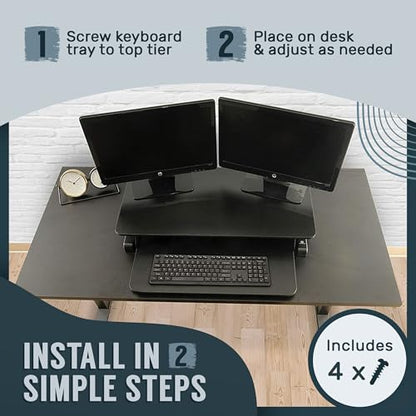 TechOrbits Standing Desk Converter - 32 Inch Adjustable Sit to Stand Up Workstation, Particle Board, Dual Monitor Desktop Riser with Keyboard Tray, for Home Office Laptop, Black 32" - size: 32" Particle Board