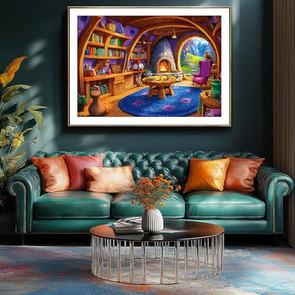Fantasy Wizard Library 1000 Piece Puzzles for Adults, Cozy Treehouse Reading Room Jigsaw Puzzle with Letter on Back & Reference Poster, 1000 Piece Puzzles for Family Game Night Gift for Book Lovers - color: Fantasy Library