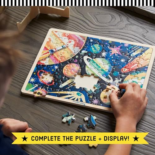 Mudpuppy Space Mission 100 Piece Wooden Puzzle for Kids, Ages 5+ | Outerspace Theme, Bright and Bold Illustrations, Sturdy Pieces, Display Stand Included, Room Décor - style: Space Mission