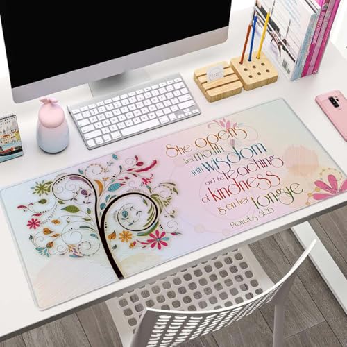 Gaming Mouse Pad Large, Keyboard Mouse Mat Desk Pad, Non-Slip Rubber Base with Stitched Edges Mousepad, 31.5X11.8 inch Inspirational Christian Bible Verse Proberbs Quotes - color: Christian Quotes