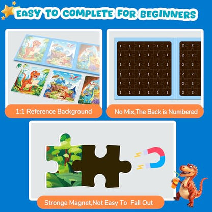 Magnetic Jigsaw Puzzles for Toddlers Kids 3-8 Boys,(3 36-Pieces) Travel Puzzles Toys for Kids Ages 4-6,Take-Along Car Airplane Road Trip Activities Game for 3 4 5 6 7 8 Year Old Birthday Gift - style: Dinosaur