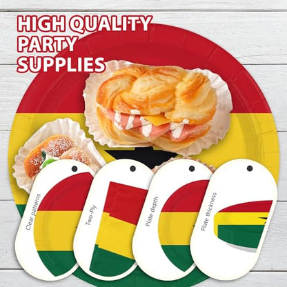 96 Pcs Ghanaian National Flags Party Decorations, Serves 24 | Flag of Ghana Plates and Napkins Red Yellow Green African Theme Set for Ghana Sports Soccer Events Independence Day Party - style: Ghana Themed Plates m