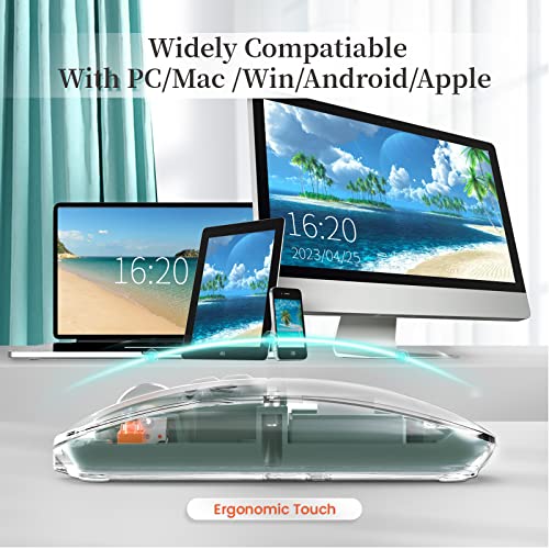 A.JAZZ Wireless Bluetooth5.1&2.4G Mini Lightweight Mouse,Transparent Clear Cool,Rechargeable Silent Computer Mice,Nano USB C Receiver,LED Battery Magic Silm for Office/PC/Mac/Laptop/Apple/ipad(Green) - color: Green