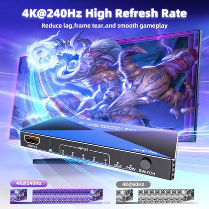 8k@60Hz HDMI 2.1 Switch 5 in 1 out, ALYYDBG HDMI Switcher Supports 4K@120Hz HDR10+ HDCP 2.3 VRR Compatible with PS5/4 Xbox Nienteen Switch Roku Fire Stick Apple TV to Connect your TV Monitor Projector - size: 5x1