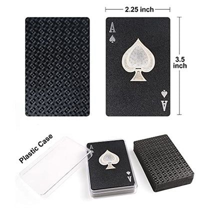 LotFancy Waterproof Playing Cards, 2 Decks of Cards with Plastic Cases | 100% Plastic, Black Playing Cards for Magic Tricks Pool Parties Beach Card Games, Cool Gadgets Gift for Adults, Bridge Size - style: Black Bridge Size