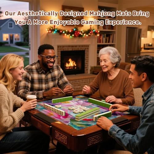 Mahjong Mat 31.5" x 31.5" Intricate Watercolor Pond Art Lotus Fish Soft Pastels Non-Slip Noise Reduction Mahjong Tiles Table Cover for Dominoes Poker Card Board and Tile Games - color: Color1