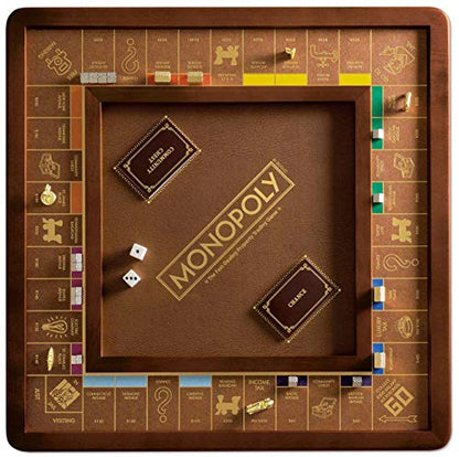 WS Game Company Monopoly Luxury Edition Wooden Board Game Set, 2-6 Players | Luxurious Wood Cabinet, Gold Foil Stamped Game Board, Faux Leather Rolling Area, 2 Storage Drawers, for Collectors and Adults
