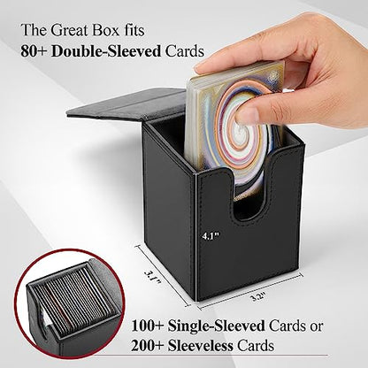 Card Deck Box for MTG Card Storage Box Holds 100 Plus Single Sleeved Cards, Microfiber Lining and Leather Card Box Compatible with Trading Card Games TCG, Yugioh Cards, etc.(Vertical-Black) - color: Black