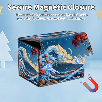 for MTG Commander Deck Box,Card Deck Box for Trading Yugioh MTG,Fits 100 Double Sleeved Cards,PU Leather Strong Magnet Case for Magic Commander TCG CCG,Sea Wave Moon - color: Sea Wave Moon