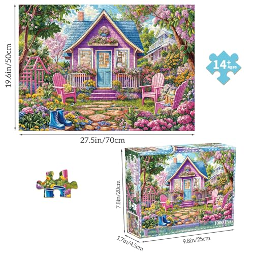 Puzzles for Adults 1000 Pieces,Pink Flower Room Jigsaw Puzzle with 1:1 HD Poster, Perfect Interlocking No Dust, Stress Relief Ideal Gift for Family Games - color: Pink Flower Room