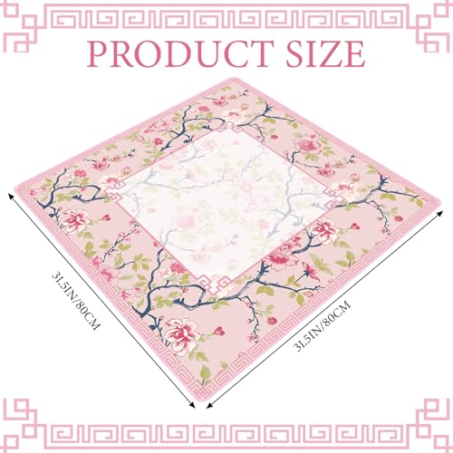 Chinoiserie Mahjong Mat with 1 Carrying Bag 31.5 x 31.5 Pink and White Rubber Anti Slip and Noise Reduction Multi Purpose Game Table Cover for Mahjong, Card, Board Tile Games - color: Pink and Green