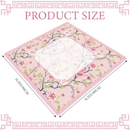 Chinoiserie Mahjong Mat with 1 Carrying Bag 31.5 x 31.5 Pink and White Rubber Anti Slip and Noise Reduction Multi Purpose Game Table Cover for Mahjong, Card, Board Tile Games - color: Pink and Green
