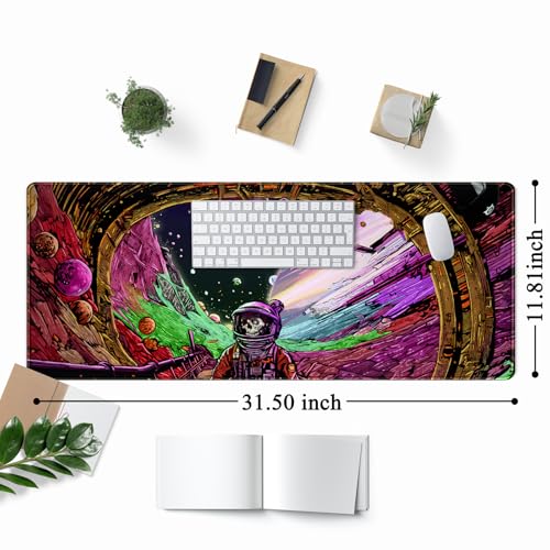 Strange Planet Desk Mat Space Scene Large Gaming Mouse Pad Extended Anime Vibrant Colors Desk Pad Futuristic Spaceship Mousepad XL Cosmic Adventure Skeleton Keyboard Mouse Mat 31.5"x11.8" - color: Strange Planet