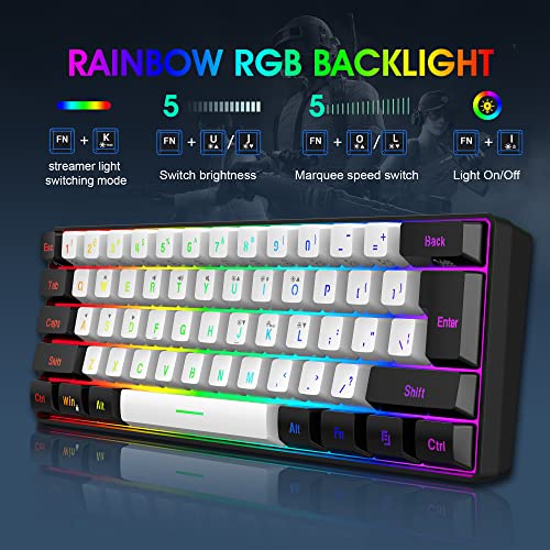 Snpurdiri 2.4G Wireless Gaming Keyboard and Mouse Combo, Include Mini 60% Merchanical Feel RGB Backlit Keyboard, Ergonomic Vertical Feel Small Wireless Mouse(Black and White) - color: Black White Combo