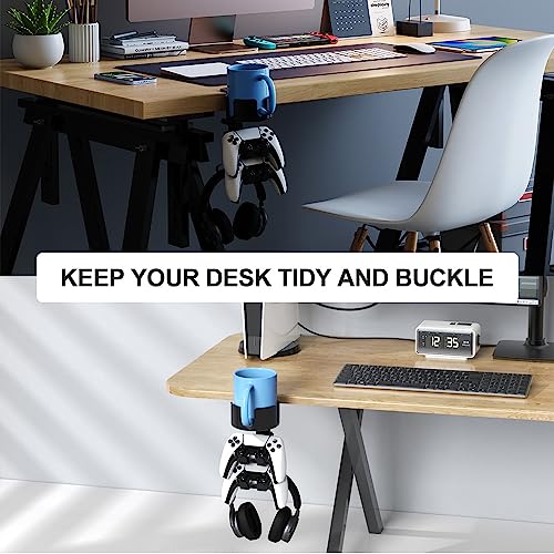 360° Rotating Desk Cup Holder with Headset Hanger | Controller Headphone Holder with Adjustable Headset Hanger Stand, Gaming Pc Accessories
