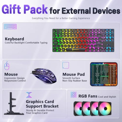 Prebuilt Gaming PC Desktop, Intel Core I7 Desktop Computer up to 3.9 GHz | GTX 1050Ti 4G Graphics Card, 16GB RAM, 512GB SSD, WiFi, RGB Fan, Win11, Tower Computer for Game, Office and Study