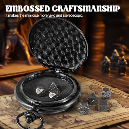 D&D Dice Set,7PCS Metal Dice for Dungeons and Dragons,Mini Dice Set with Pocket Watch Case,Role Playing Board Games Accessories (DM, Black) - color: Black, style: DM