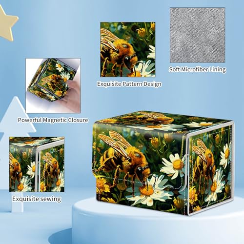 for MTG Commander Deck Box,Card Deck Box for Trading Yugioh MTG,Fits 100 Double Sleeved Cards,PU Leather Strong Magnet Case for Magic Commander TCG CCG,Bee Flower - color: Bee Flower