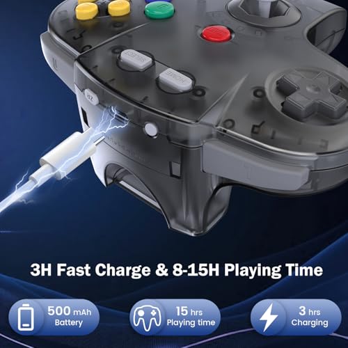 KIWITATA Wireless N64 Controller for Switch Games, 2.4GHZ N64 Wireless Remote Joystick Game Controller Compatible with N64 Console, Switch 1/2, Windows PC & Mac Clear Gray - color: Clear gray