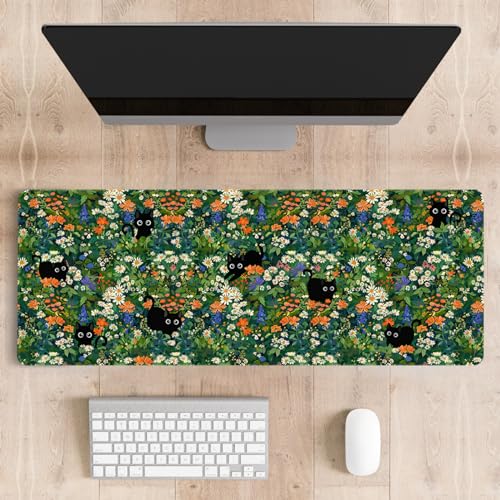 Mousepad Desk Mat Gaming Large Keyboard Cute Office Desktop Computer Laptop Cat Flawer XXL Long Giant Big Kawaii Aesthetic Girly Pretty Design Women Girl Gamer Oversized Wide 30x12'' Mousepad - color: Cat Garden