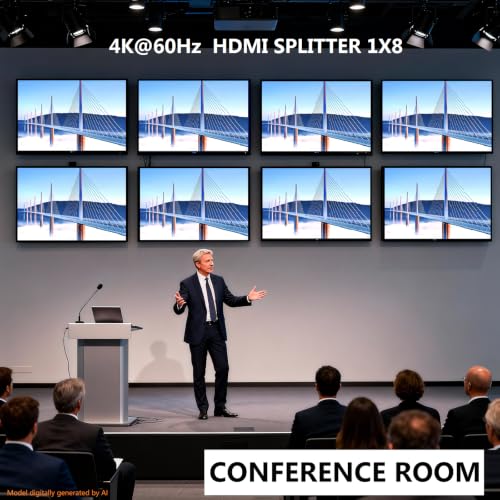 4K@60Hz 1x8 HDMI Splitter 4:4:4,18 Gbps,8 Port Powered HDMI 2.0 Splitter1 in 8 Out Support Auto Down Scaler, 4K 1080P Sync, HDR10,3D, HDCP 2.2,Only Duplication/Mirror Screens (Not Extend) for HDTV/PS5 - size: 4K@60Hz 1x8 splitter