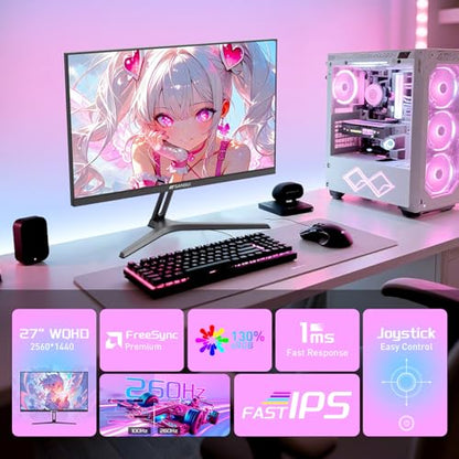 SANSUI Gaming Monitor 27" 1440p 260hz/240hz WQHD 2K - Fast IPS 1ms FreeSync Premium 丨DCI-P3 98% 丨sRGB130% 丨HDR10 丨2×DisplayPort 1.4丨2×HDMI2.0 PC Gaming Monitor with Crosshair - size: 27.01