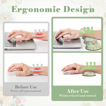 iLeadon Mouse Pad and Keyboard Wrist Rest, Large Computer Desk Mat Set | Mouse Pad Set with Wrist Pad for Keyboard, Cute Green Desk Pad Mat with Non Slip Base Office Home(Floral) - color: Green