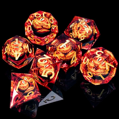 ARUOHHA DND Resin Dice Gazes Eye Dice Liquid Core Flaming RPG Sharp Edged Dice Set with Gift Box, Polyhedral D and D Dice Set Compatible with Dungeons Dragons Role Playing Game D20 D12 D10 D8 D6 - color: Sl02-red