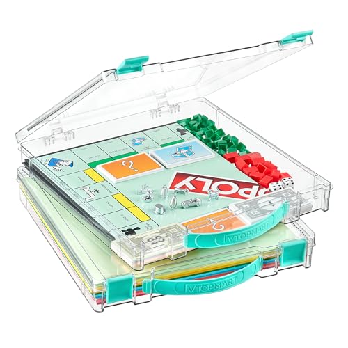 Vtopmart 2 Pack Board Game Storage with Handle and Snap-Tight Latch Lid | Clear Craft Organizer Fit 12" x 12" Papers, Stackable Storage Box for Scrapbook Storage, Art Supply Storage, Puzzle Storage - size: 2 Pack