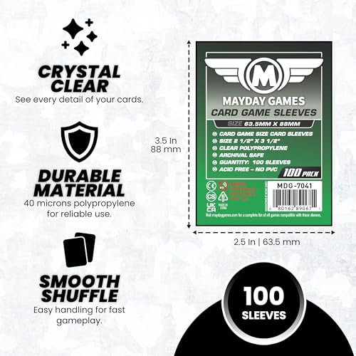 Mayday Games Standard Card Sleeves 63.5x88mm - 2 1/2" X 3 1/2 Clear Polypropylene, 40 Micron, 100 Standard Board Game Card Sleeves- MDG-7041 - size: Standard, style: Splendor