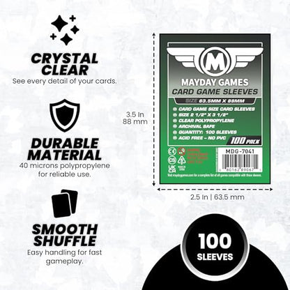 Mayday Games Standard Card Sleeves 63.5x88mm - 2 1/2" X 3 1/2 Clear Polypropylene, 40 Micron, 100 Standard Board Game Card Sleeves- MDG-7041 - size: Standard, style: Splendor