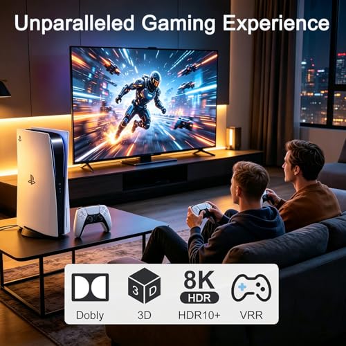 HDMI 2.1 Switch, 8K HDMI Switcher 4 in 1 Out 8K@60Hz 4K@240Hz HDMI 2.1 Switcher Selector with Remote Support CEC 3D HDR HDCP2.3 Dolby Vision/Atmos for PS5/4 Xbox Nintendo Switch Fire Stick