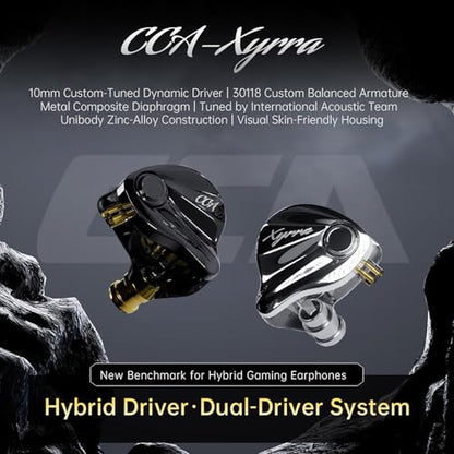 CCA Xyrra Dual Driver in-Ear Monitor Headphones,1DD+1BD HiFi IEM Earphones,Wired Gaming Earbuds for Gamers Musicians - color: Black, style: With Mic,3.5mm