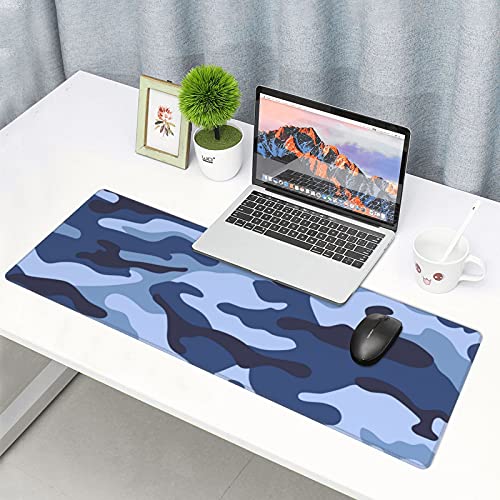 Navy Blue Military Camouflage Gaming Mouse Pad XL, Non Slip Rubber Base Mousepad, Stitched Edges Desk Pad, Extended Large Mice Pad,31.5 X 11.8 Inch - color: Military Camouflage Pattern