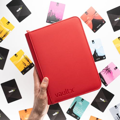 Vault X 4 Pocket Zip Trading Card Binder 160 Cards Exo-Tec (Red) | Holds 160 standard-size TCG cards in 20 side-loading 4-pocket pages. Padded, water-resistant Exo-Tec cover. - color: Red