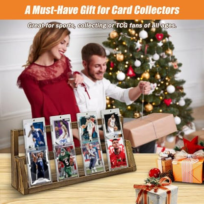 2-Tier Wooden Trading Card Display Stand - Brown Display Case for Graded Sports Cards, Baseball & Basketball Card Collection Showcase(WD4017) - color: Brown 2-Tier
