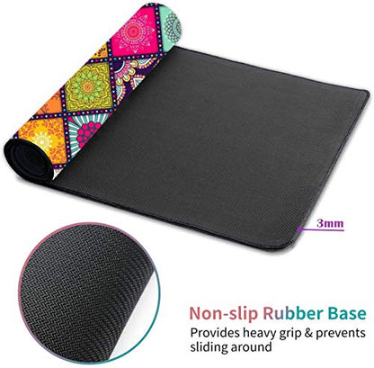 Desk Pad Mat Gaming Mouse Pads with Coasters Set, Stitched Edges Design Mouse Pad XXL Large Mouse Pad for Laptop Computers Flower Mandala Desk Writing Mat for Office & Home 31.5"x 11.8" - color: Flower Mandala