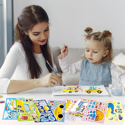 Vehicle Stickers for Kids, Make a Face Sticker, Make Your Own Car Sticker | 24 Sheets Train, Airplane, Boat Stickers for Toddlers, Brithday Party Supplies Classroom Teacher Reward - style: Car