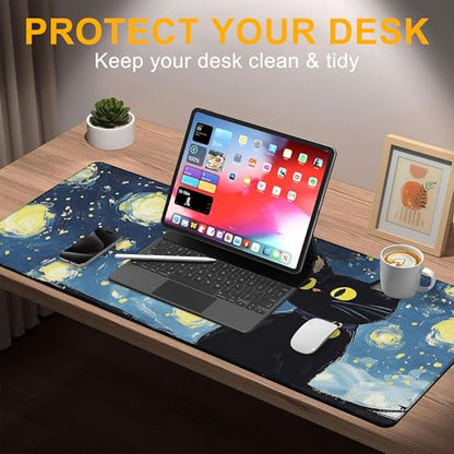 Large Gaming Mouse Pad Starry Night Cute Cat Extended Computer Keyboard Mousepad with Non-Slip Rubber Base Stitched Edge Waterproof Big Long Laptop Pad for Gamer Office Home 35.4"X 15.7" - color: Anime Neon Purple City