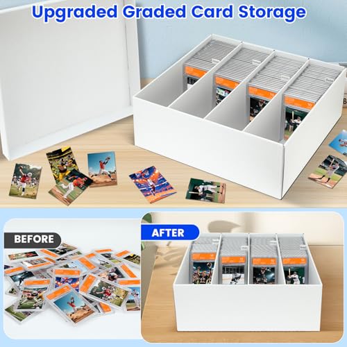 Pulchra 4 Pack Trading Graded Card Storage Box - 4 Rows Graded Card Case Holds 176 PSA Slab Cards, Graded Card, Cardboard Holder Organizer Boxes with Dividers for Sport Cards PSA/GMA/CSG/SGC/HGA/MTG - size: 4 Pack, style: 4 Row
