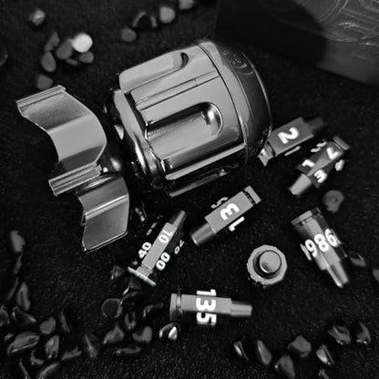 Roulette Dice Spinner for DND Dice Set, 7 Metallic Polyhedral D&D Dice with Gift Case for DND Game, RPG Role Playing Table Game Gifts (Black) - color: Black