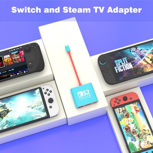 PURBHE TV Docking Station for Nintendo Switch 2 and 1 and Steam Deck, Support TV Dock Mode, Portable HDMI Adapter Accessories for Nintendo Switch 1 and OLED and 2 Dock - size: 8 Inch USB C Cable