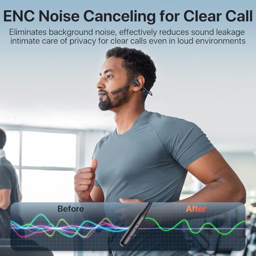 Open Ear Headphones with Mic, 29g Bluetooth Headset, Air Conduction Headphones with Dual Device Connection & Mute, Wireless Headset with Mic for Work, Driving, Office, Workout, Black