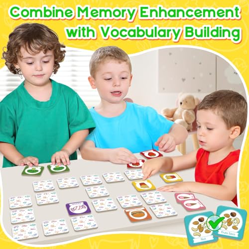 Edulok Memory Card Game, Toddler Match Game, Learn Spanish for Kids, Bilingual Flash Cards, Learning Toys for 4 Year Old, Preschool Learning Activities, Homeschool Supplies, Kindergarten Toys - style: Food