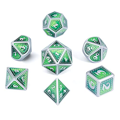 DND Metal Dice Set with Gift Metal Tin DNDND Metallic Dungeons and Dragons Dice Set for D&D Game (Neno Green & Green with Matt Silver Edge) - color: Neno Green & Green With Matt Edge