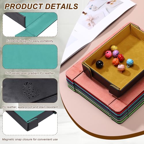 uxcell PU Leather Dice Tray, Rectangle Magnetic Folding Velvet Portable Folding Dice Rolling Tray for Table Games Keys Wallet Watch Coin, Light Blue - color: Light Blue